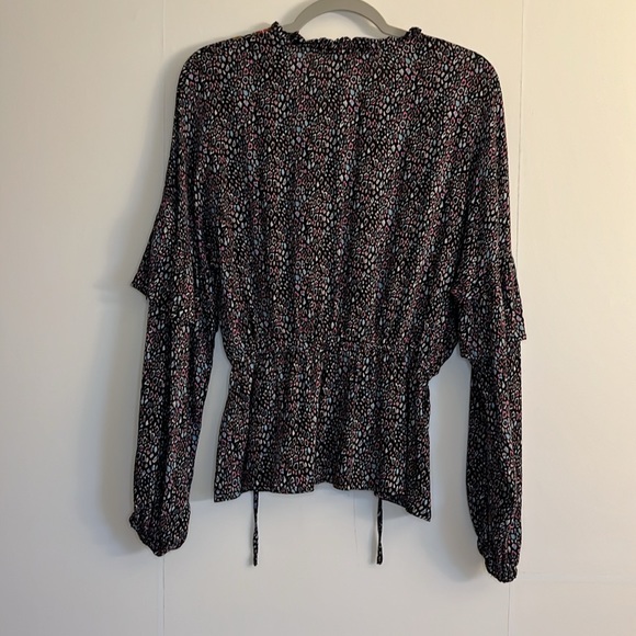 Savanna Jane Embroidered Peplum Boho Print Blouse Size S Black Pink Blue - Picture 2 of 7